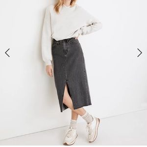 Madewell Rigid Denim A-Line Midi Skirt in Castlerock Wash